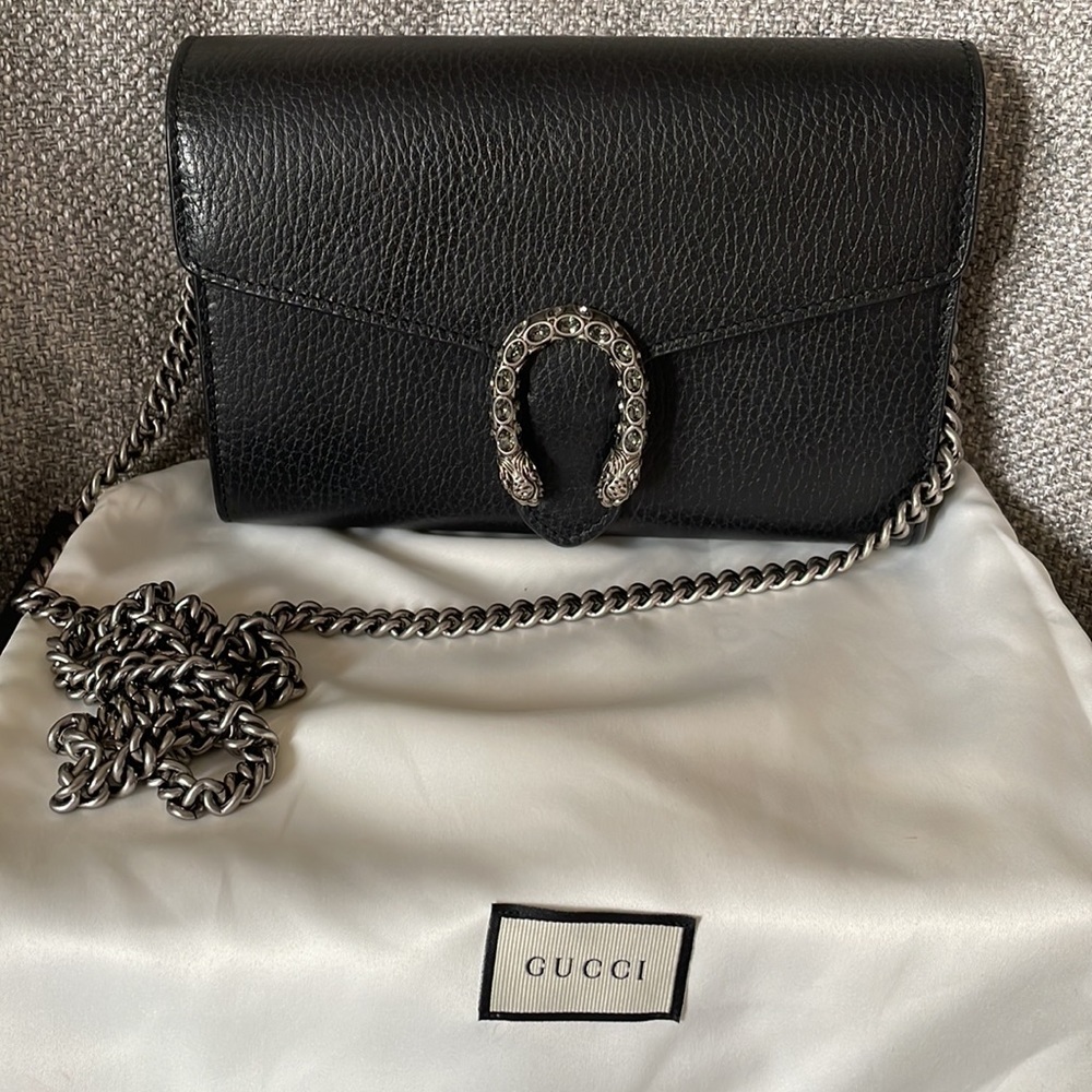 Gucci Dionysus black leather mini chain bag